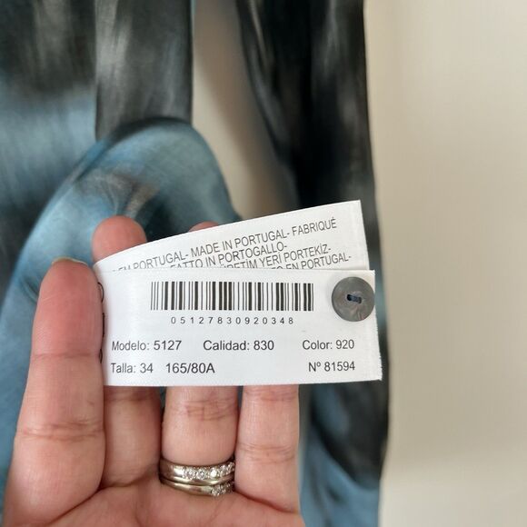 Massimo Dutti Tie Dye Sheer Collared Button Down Blouse Blue Womens Size 2 NWT’s - Picture 9 of 11